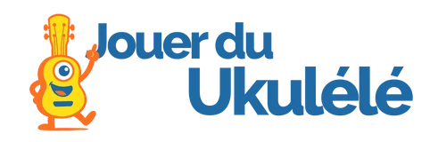Logo Jouer du Ukulélé avec mascotte et texte